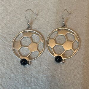 Soccer Ball  Silver Earrings with Black Accent Bead